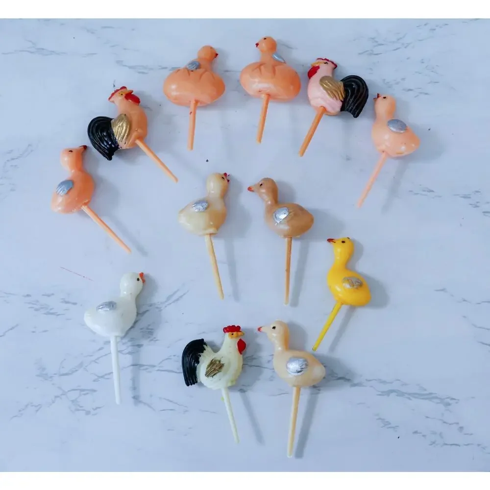 VTG Set of 12 Chicken Hen Cake Toppers Retro MCM Farm Easter Cupcake Picks Decor